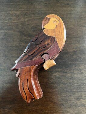 Wooden Puzzle Trinket Box Parrot Handcrafted